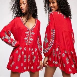 Free People Arianna Embroidered Babydoll Tunic Top Mini Dress Size XS